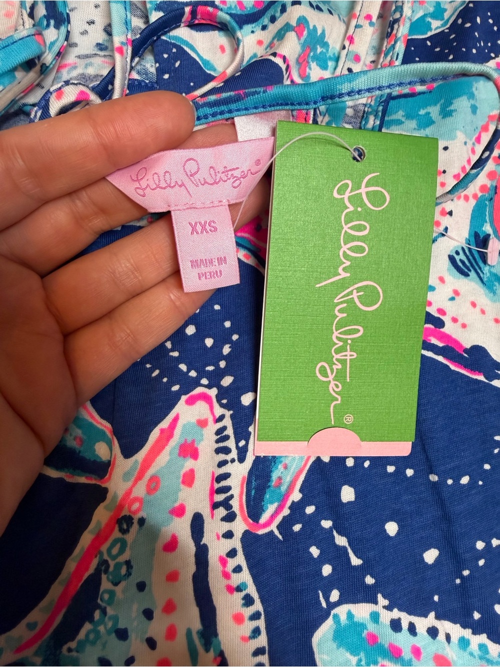 NWT Lilly Pulitzer XXS Starfish Print Halter Shift Dress Pima Cotton Tassel Tie - Picture 8 of 10